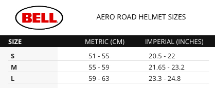 Bell Aero Helmet size chart