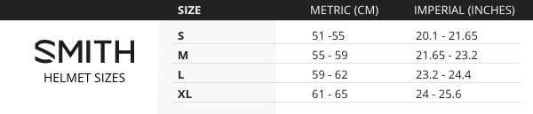 Smith Helmet Size Chart